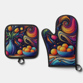 コンテンポラリーチューリップと球体の夜 鍋つかみ&鍋敷きセット