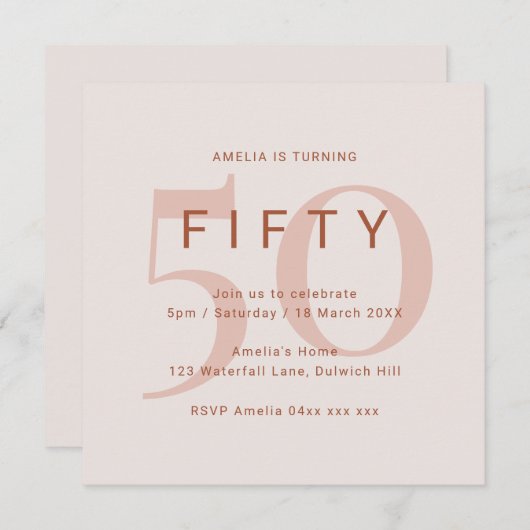 コンテンポラリーバラ50th誕生日パーティーへの招待 セーブザデート (正面/裏面)