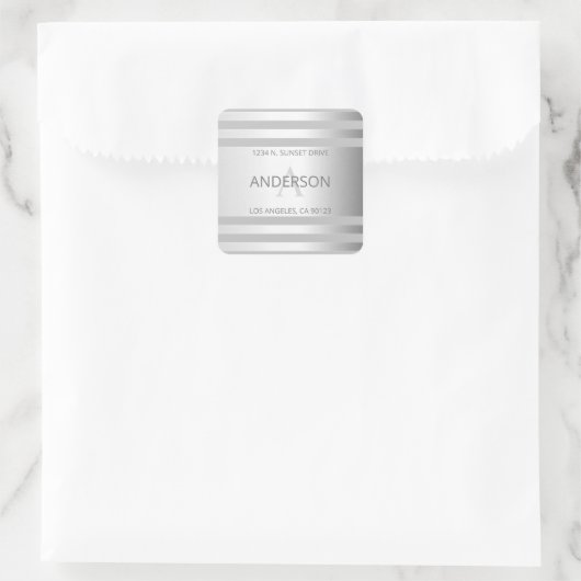 コンテンポラリーフェイクグラデーション銀ストライプ製品 スクエアシール (バッグ)