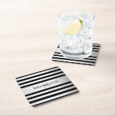 コンテンポラリーフェイクグラデーション銀ストライプ製品 スクエアペーパーコースター (インサイチュ)