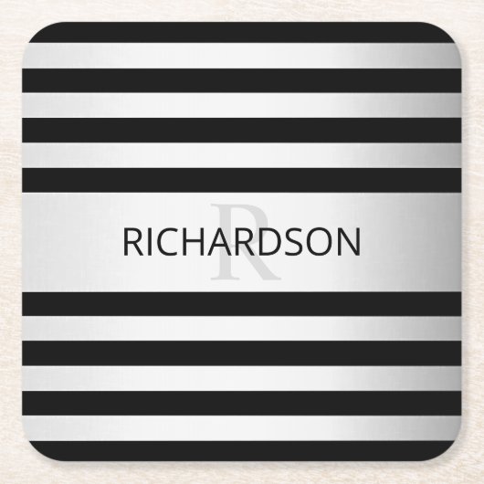 コンテンポラリーフェイクグラデーション銀ストライプ製品 スクエアペーパーコースター (正面)