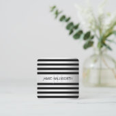 コンテンポラリーフェイクグラデーション銀ストライプ製品 スクエア名刺 (スタンド正面)