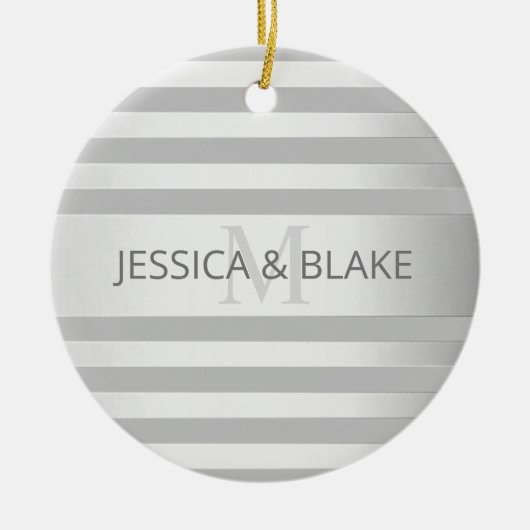 コンテンポラリーフェイクグラデーション銀ストライプ製品 セラミックオーナメント (正面)