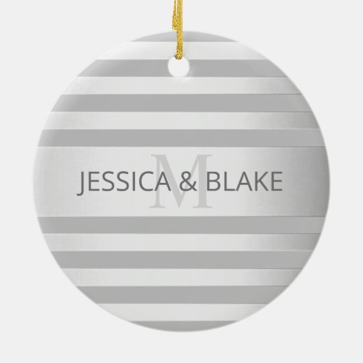 コンテンポラリーフェイクグラデーション銀ストライプ製品 セラミックオーナメント (裏面)