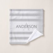 コンテンポラリーフェイクグラデーション銀ストライプ製品 バスタオルセット (ウォッシュタオル)