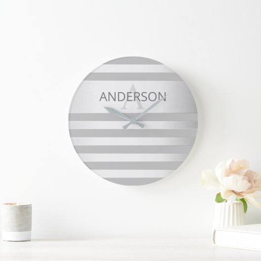 コンテンポラリーフェイクグラデーション銀ストライプ製品 ラージ壁時計 (ホーム)