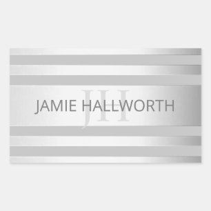 コンテンポラリーフェイクグラデーション銀ストライプ製品 長方形シール