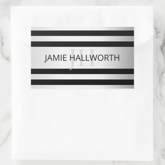 コンテンポラリーフェイクグラデーション銀ストライプ製品 長方形シール (バッグ)