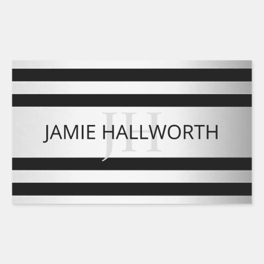 コンテンポラリーフェイクグラデーション銀ストライプ製品 長方形シール (正面)