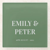 コンテンポラリーミニマモダンリストのセージ結婚グリーン ガラスコースター (正面)