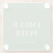 コンテンポラリーミニマモダンリストのセージ結婚グリーン ガラスコースター (裏面)