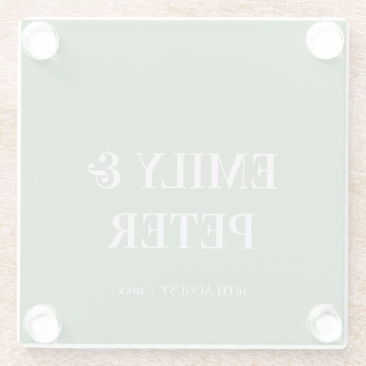 コンテンポラリーミニマモダンリストのセージ結婚グリーン ガラスコースター (裏面)