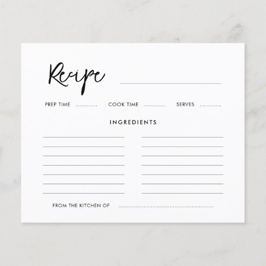 コンテンポラリーモダンブライダルシャワーレシピカード (正面)