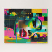 コンテンポラリーモダンポートレート女性グリーンピンク ジグソーパズル (横)