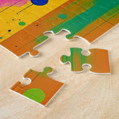 コンテンポラリーモダンポートレート女性グリーンピンク ジグソーパズル (側面)