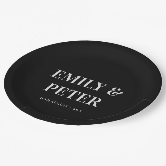 コンテンポラリーモダン白黒結婚ミニマル ペーパープレート (アングル)