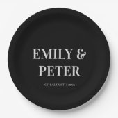 コンテンポラリーモダン白黒結婚ミニマル ペーパープレート (正面)