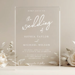 コンテンポラリーモダン結婚白 アクリル招待状