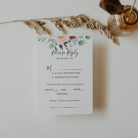 コンテンポラリーユーカリ結婚のメニュー選択RSVP 出欠カード