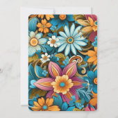 コンテンポラリーレトロフローラ結婚ターコイズ 招待状 (裏面)