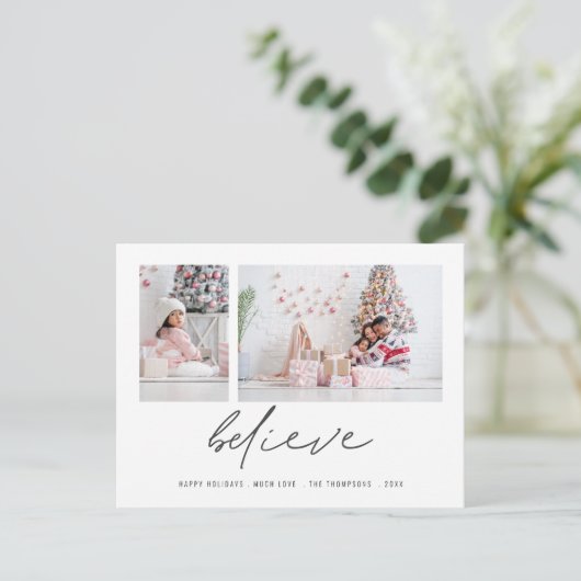コンテンポラリー信じ2枚の写真スクリプトクリスマス ポストカード (スタンド正面)
