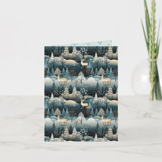 コンテンポラリー山水と鹿のクリスマス カード (正面)