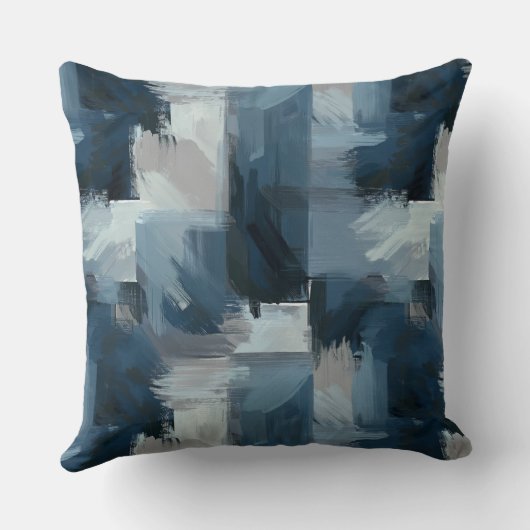 コンテンポラリー心地よい:グレーとブルーの抽象芸術 クッション (裏面)
