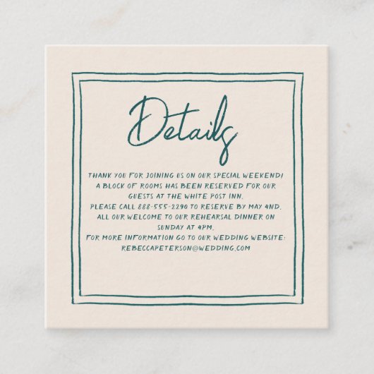 コンテンポラリー手書きレトロ結婚の詳細 エンクロージャーカード (正面)