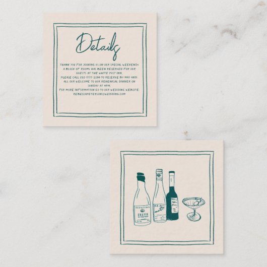 コンテンポラリー手書きレトロ結婚の詳細 エンクロージャーカード (正面/裏面)