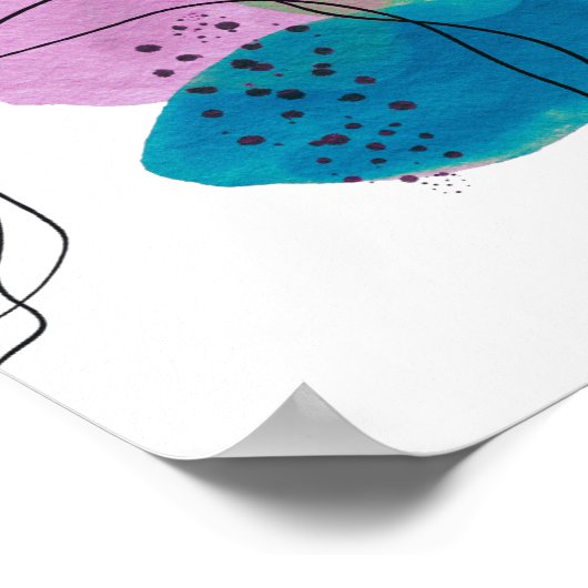 コンテンポラリー抽象芸術アモダンートパープルティール(緑がかった色)ブラック ポスター (角)