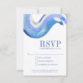コンテンポラリー抽象芸術アートブルーウォーター結婚カラー 出欠カード (正面)