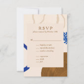 コンテンポラリー抽象芸術シェイプアートブルー結婚タン 出欠カード (正面)