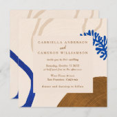 コンテンポラリー抽象芸術シェイプアートブルー結婚タン 招待状 (正面/裏面)