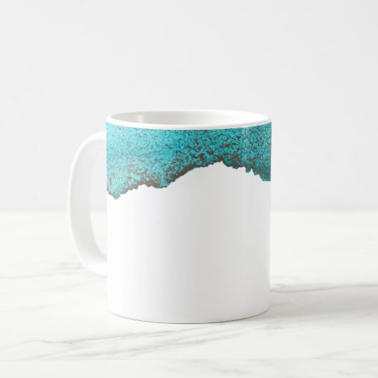 コンテンポラリー抽象芸術ターコイズ金ゴールドインクアート コーヒーマグカップ (正面左)