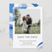 コンテンポラリー抽象芸術ブルー水彩写真 セーブザデート (正面/裏面)