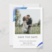 コンテンポラリー抽象芸術ブルー水彩写真 セーブザデート (正面)