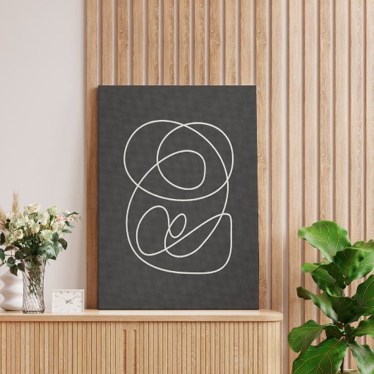 コンテンポラリー抽象芸術ラインアートシック白黒 キャンバスプリント