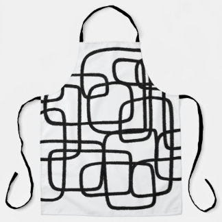コンテンポラリー抽象芸術ラインアートブラック&ホワイト エプロン