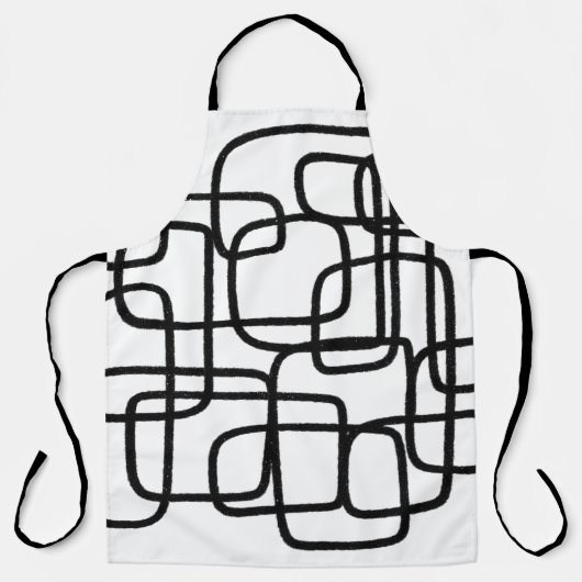 コンテンポラリー抽象芸術ラインアートブラック&ホワイト エプロン (正面)
