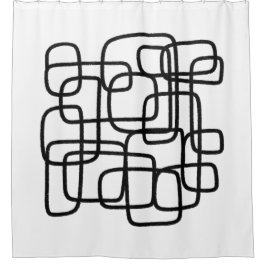 コンテンポラリー抽象芸術ラインアートブラック&ホワイト シャワーカーテン