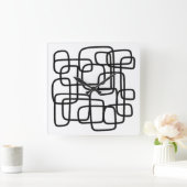 コンテンポラリー抽象芸術ラインアートブラック&ホワイト スクエア壁時計 (ホーム)