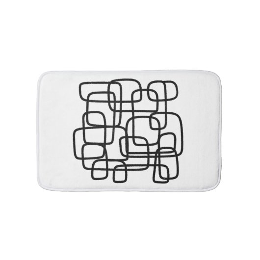 コンテンポラリー抽象芸術ラインアートブラック&ホワイト バスマット (正面)