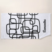 コンテンポラリー抽象芸術ラインアートブラック&ホワイト ビーチタオル (正面)