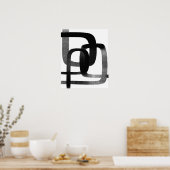 コンテンポラリー抽象芸術ラインアートブラック&ホワイト ポスター (キッチン)