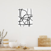 コンテンポラリー抽象芸術ラインアートブラック&ホワイト ポスター (キッチン)