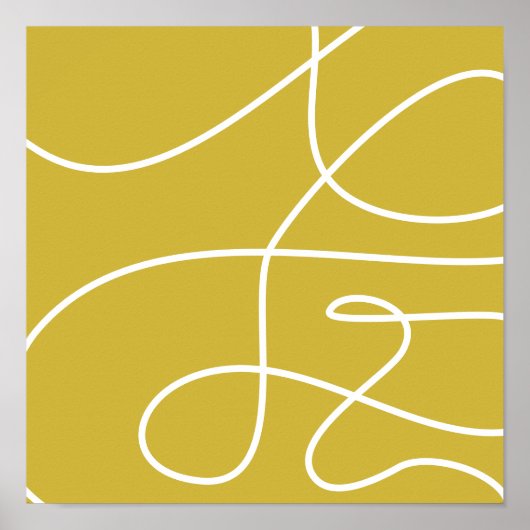 コンテンポラリー抽象芸術ラインアートボホマスタードイエロー ポスター (正面)