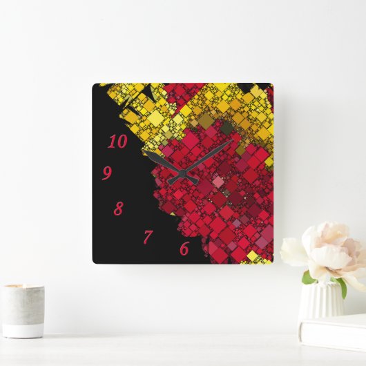 コンテンポラリー抽象芸術幾何学的5つの赤い数字 スクエア壁時計 (ホーム)