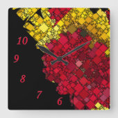 コンテンポラリー抽象芸術幾何学的5つの赤い数字 スクエア壁時計 (正面)