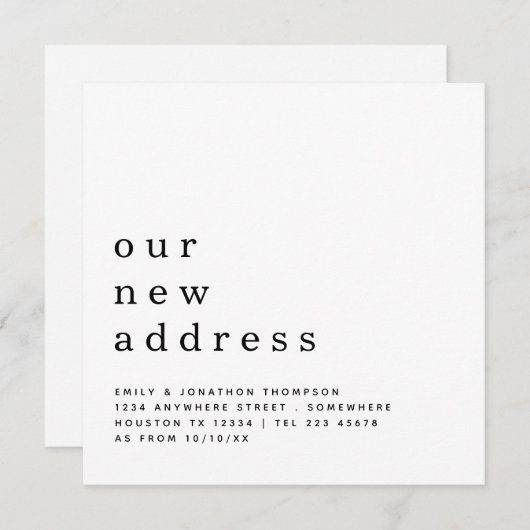 コンテンポラリー文字の新しいアドレス詳細の移動 案内状 (正面/裏面)