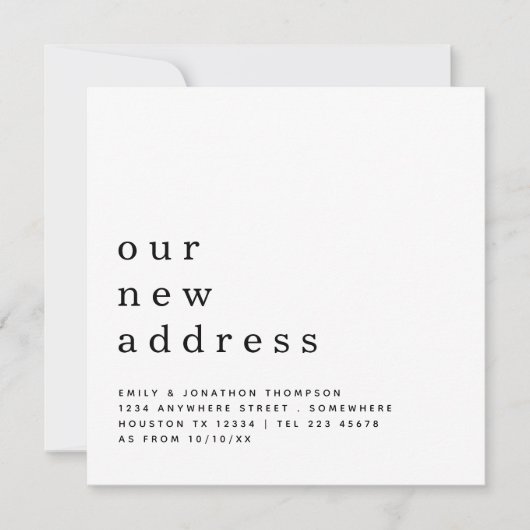 コンテンポラリー文字の新しいアドレス詳細の移動 案内状 (正面)